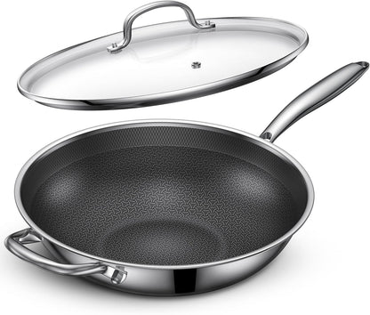 12.5-Inch Hybrid Stainless Steel Wok Pan with Lid, Laser-Textured Nonstick Stir Fry Pan, Pfoa-Free, Induction Compatible, Oven & Dishwasher Safe for All Cooktops8