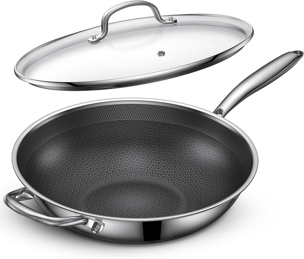 12.5-Inch Hybrid Stainless Steel Wok Pan with Lid, Laser-Textured Nonstick Stir Fry Pan, Pfoa-Free, Induction Compatible, Oven & Dishwasher Safe for All Cooktops8
