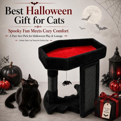 Gothic Cat Tree Tower with Coffin Bed for Indoor Cats, Black | Halloween Scratching Post｜ Spooky Sisal Scratcher｜Goth Cat Trees｜Interactive Spider Toys｜Activity Kitty Play Center2