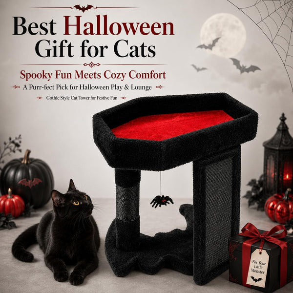 Gothic Cat Tree Tower with Coffin Bed for Indoor Cats, Black | Halloween Scratching Post｜ Spooky Sisal Scratcher｜Goth Cat Trees｜Interactive Spider Toys｜Activity Kitty Play Center2