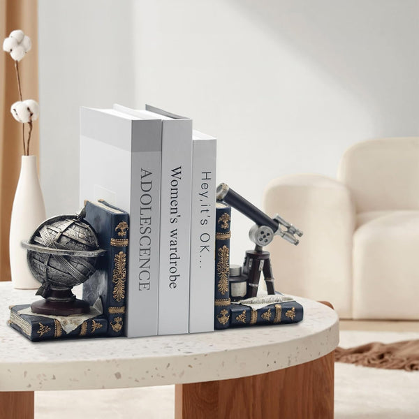 Vintage Decorative Bookends, Armillary Sphere & Space Telescope | Unique Bookends for Home Office Schools6