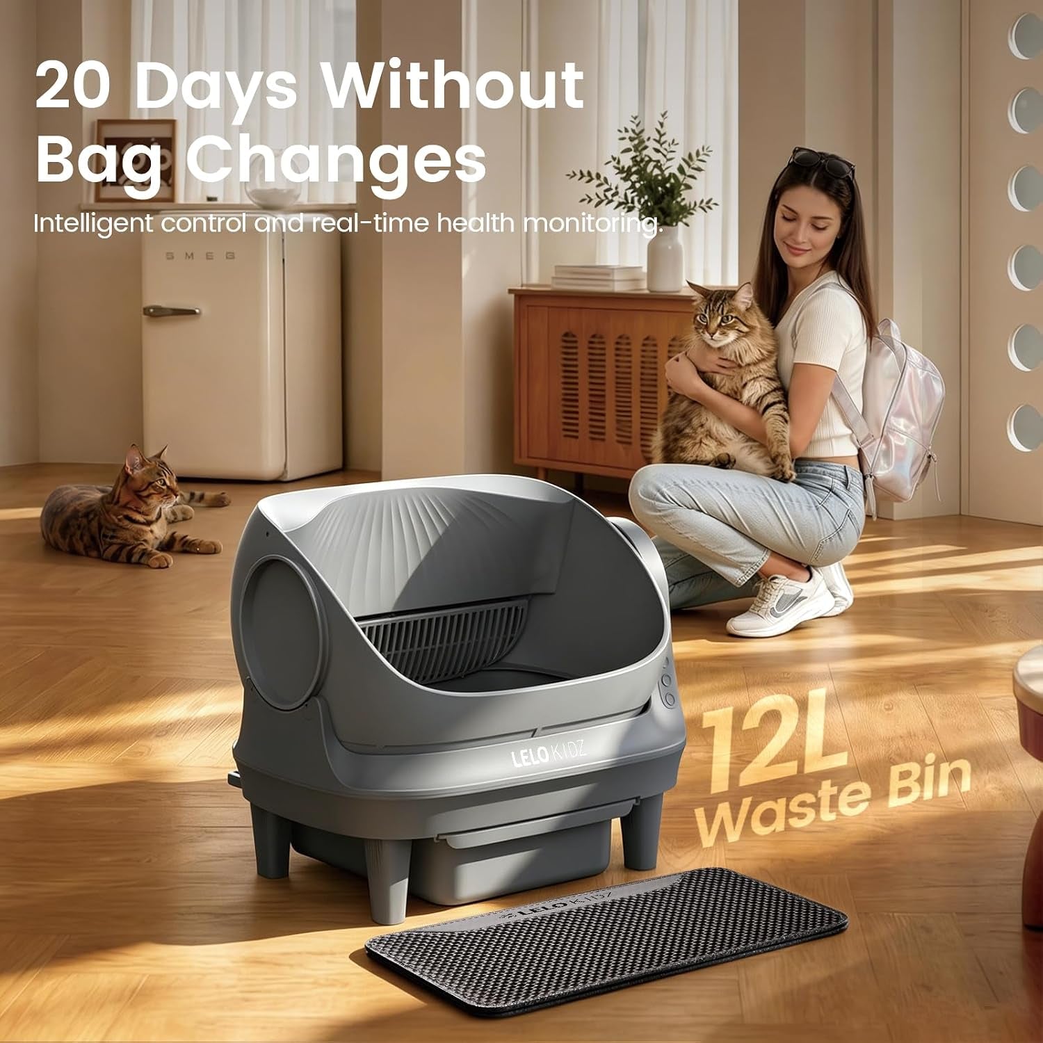 self-cleaning-litter-box-open-top-105l-automatic-litter-box-for-multiple-cats-app-control-safety-sensor-anti-pinch-includes-mat-liner-gray