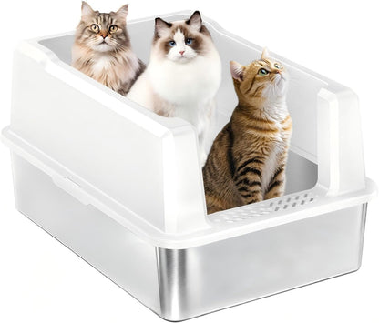 Stainless Steel Cat Litter Box, 11.8" High Sides for Litter Scatter & Urine Spray Control, Easy to Clean Non-Stick Litter Pan, Low Entry for Kittens, Small Cats, Compact Space-Saving Design13