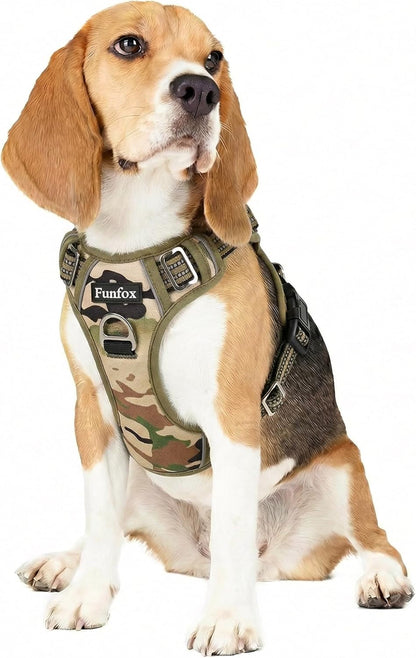 Funfox Dog Harness Medium Sized Dog, Vertical Handle Easy Control, No Pull Pet Vest Adjustable with 2 Leash Clips, Soft Material, Reflective Safe Night Walking for Small Medium Large Breed, Black, M18