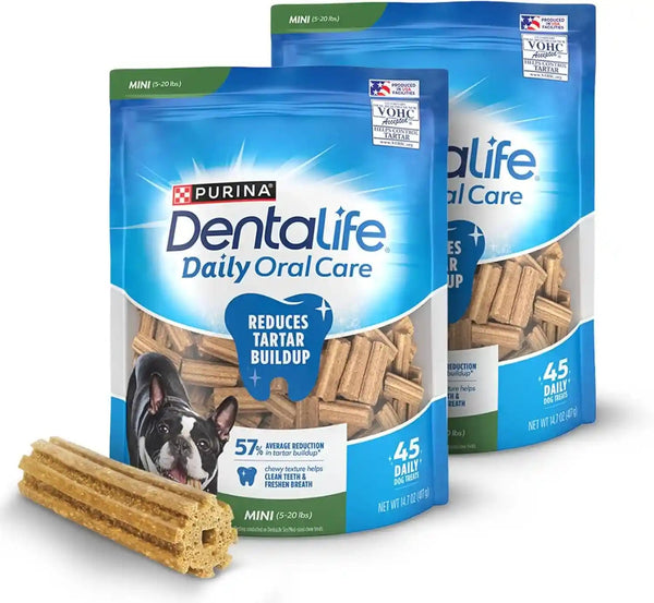 Dentalife Daily Oral Care Dog Treats for Small Dogs 5-20 Lbs., Chewy Dental Treat to Freshen Breath and Fight Tartar, Chicken Flavor, 14.7 Oz. Each, 45 Chews Each/90 Total Chews - 45 Ct. Pouch1