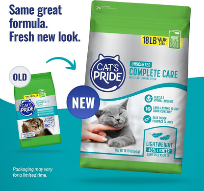 Cat'S Pride Premium Lightweight Clumping Litter: Complete Care - up to 10 Days of Powerful Odor Control - Hypoallergenic - Multi-Cat, Unscented, 18 Pounds2