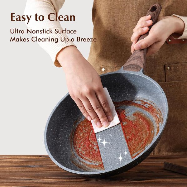 Nonstick Frying Pans, Grey(9.5+11+12.5 Inch) | Swiss Granite Coating, Free of PFOA&PFOS, Compatible with All Stoves Including Induction Cooktops, Easy to Clean3