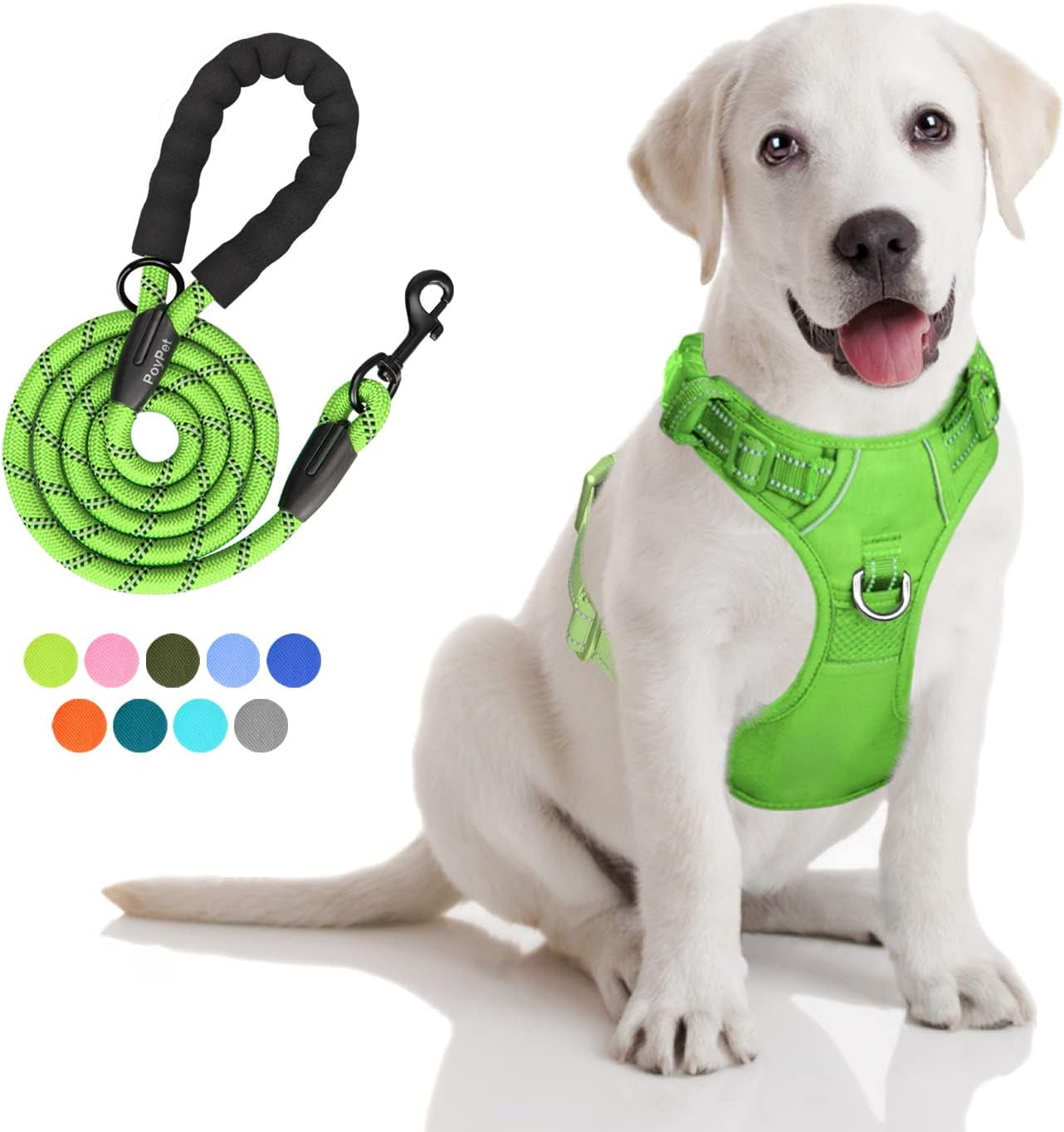 poypet-no-pull-dog-harness-and-5-feet-leash-set-release-on-neck-reflective-adjustable-pet-vest-front-back-2-d-ring-and-soft-padded-pet-harness-with-handle-for-small-to-large-dogsgrey-l
