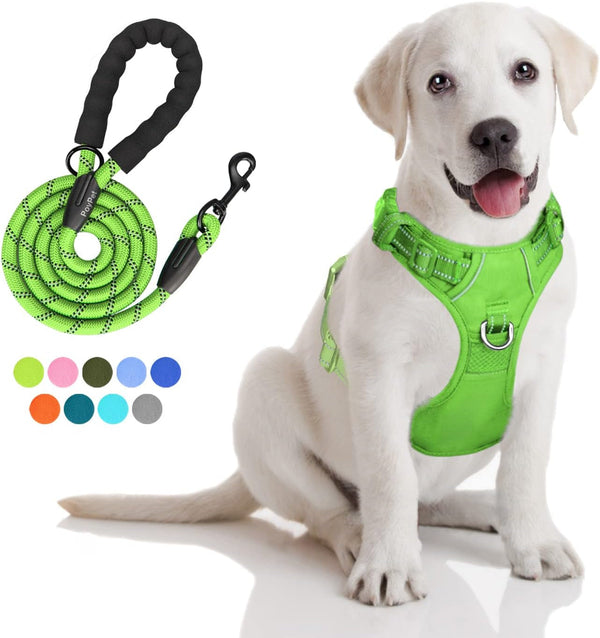 Poypet No Pull Dog Harness and 5 Feet Leash Set, Release on Neck Reflective Adjustable Pet Vest, Front & Back 2 D-Ring and Soft Padded Pet Harness with Handle for Small to Large Dogs(Grey,L)11