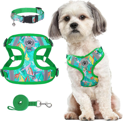 BEAUTYZOO Dog Harness Collar and Leash Set, No-Pull Step in Dog Harness for Large Dogs, Reflective No-Choke Puppy Vest Harness, Adjustable Soft Padded Pet Vest for French Bulldog, Dark Pink L12
