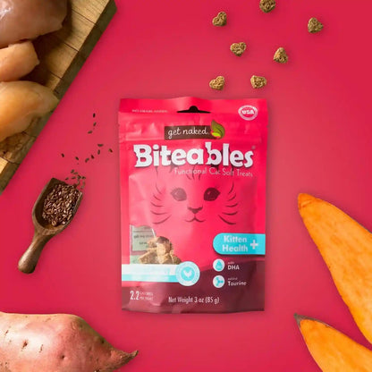 Get Naked Biteables Daily Soft Cat Treats with High Quaility Protein, Chicken and Seafood Flavor, Made with Real Chicken, Omega 3, Functional Kitten Treats for Growing Cats, Grain-Free, 3Oz6