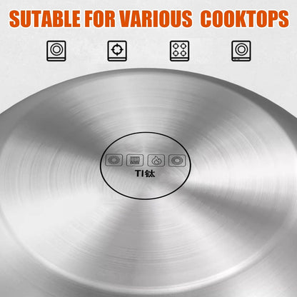 Titanium Wok, No Coating Non-Stick Titanium Pans for Cooking, Flat Bottom Wok, Ultra-Durable, Scratch-Resistant, Compatible with All Cooktops,14.17In6