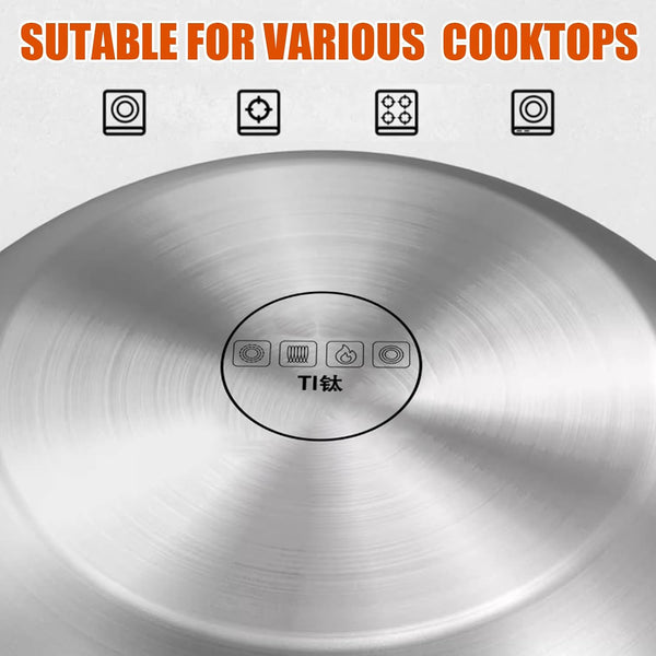 Titanium Wok, No Coating Non-Stick Titanium Pans for Cooking, Flat Bottom Wok, Ultra-Durable, Scratch-Resistant, Compatible with All Cooktops,14.17In6