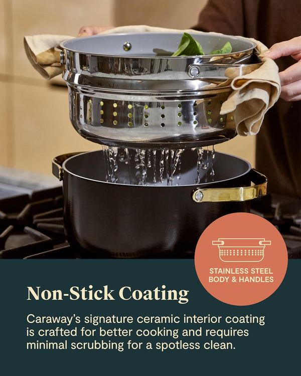 Caraway Non-Stick Ceramic Dutch Oven Pot with Lid & Steamer (6.5 Qt, 10.5") | Non-Toxic, PTFE and PFOA Free, Safe and Compatible with All Stovetops (Gas, Electric and Induction), Cream4