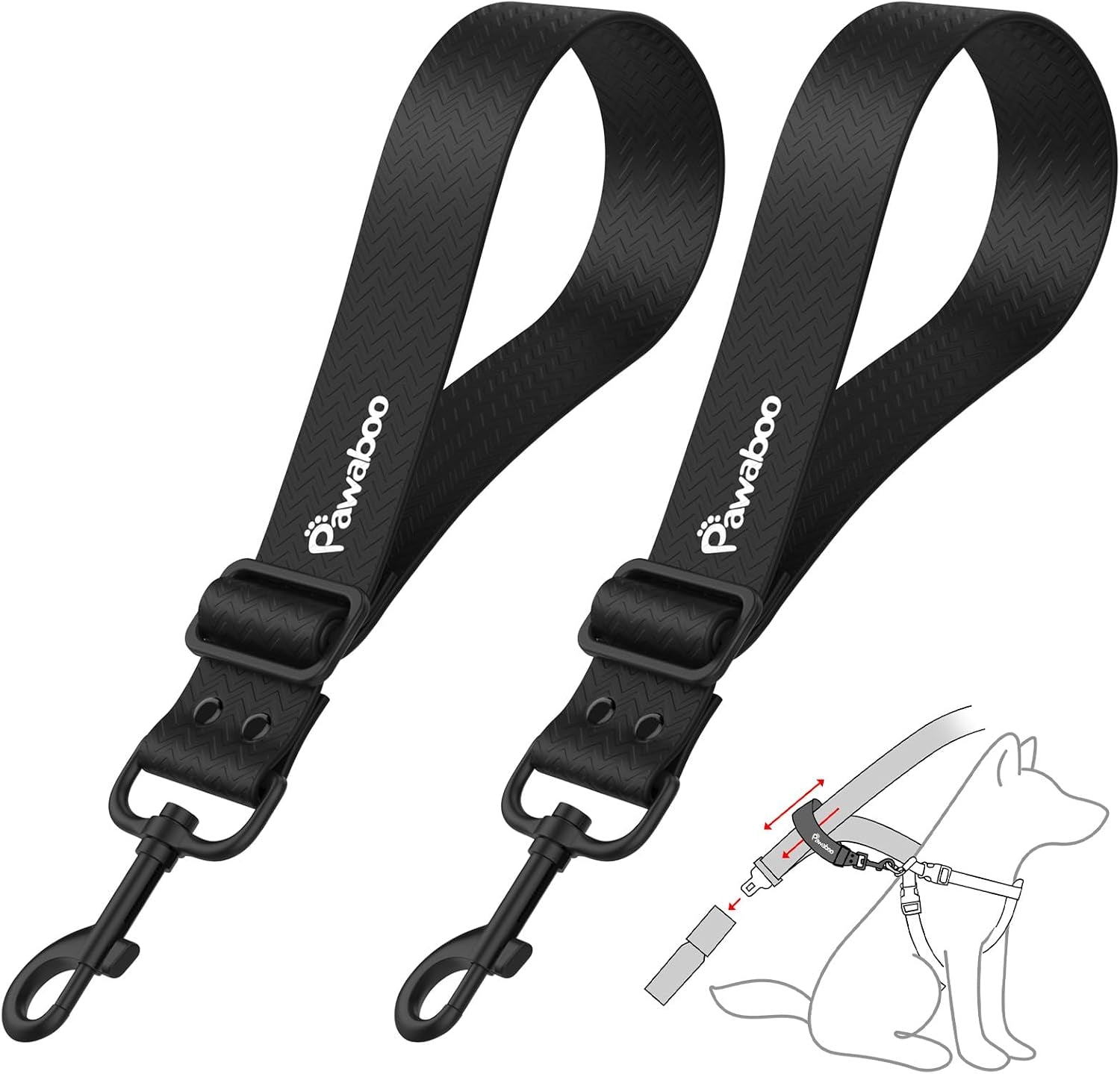 pawaboo-dog-seat-belt-for-car-with-360-hook-20-in-chew-proof-black-adjustable-nylon-pvc-dog-car-safety-restraint-dog-seat-belt-leashes-for-cars-universal-pet-safety-belts
