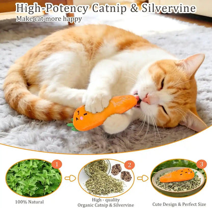 ETEKYER Catnip Cat Toys, 5 Pack, Plush Catnip Toys for Indoor Cats Kitten, Interactive Cat Nip Kitty Kicker Chew Safe Teeth Cleaning Toys, Fun Carrot Vegetable Shape2