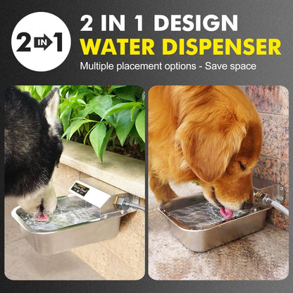 Automatic Water Dispenser for Dogs, 3L Stainless Steel Dog Water Bowl Dispenser, Automatic Water Feeder for Chicken & Livestock, Outdoor Auto-Fill Water Bowl Fit 3/4'' GHT Faucet, Easy Clean3