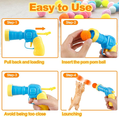 Meohui 31Pcs Cat Ball Toy Launcher Gun,Cat Balls Fetch Toy,30Pcs Plush Fuzzy Balls Launcher Cat Toy for Cats with 1 Gun,Funny Interactive Cat Toys for Bored Indoor Adult Cats,Cute Kitten Kitty Toys6