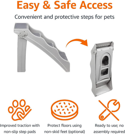 Amazon Basics Foldable Non-Slip Pet Stairs for Small Dogs and Cats, Senior Pets, Easy to Climb, 14.6" X 22.75" X 19.5", Grey2
