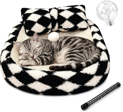 Furso Cat Bed Scratcher Lounge for Indoor Cats – Sisal Scratch Pad with Spring Treat Ball, Plush Pillow & Play Toy | Diamond Design | Protects Furniture13
