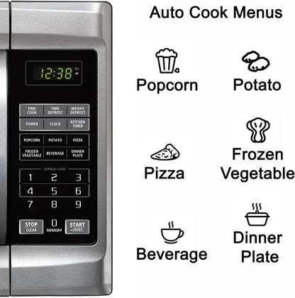 MW1338SB Countertop Microwave Oven, 6 Pre-Programmed Settings, Removable Glass Turntable, Child Safety Lock, 1.3 Cu Ft, 1000W, Stainless Steel4