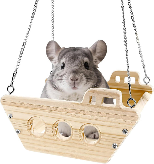 Natural Wood Chinchilla Toy Hammock for Cage Swing, Hanging Chinchilla Bed, Wooden Toys and Cage Accessories, Hut Ledges and Resting Areas for Indoor Habitat Enrichment1