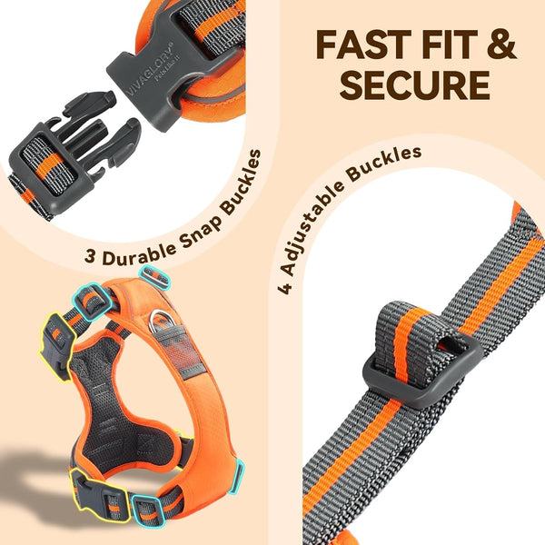 VIVAGLORY No Pull Dog Harness Vest Harness, L, Orange - Patterned | with Handle Front and Back Clip for Training & Pulling, No Pull & Escape Proof Padded Adjustable for Pet Puppy3