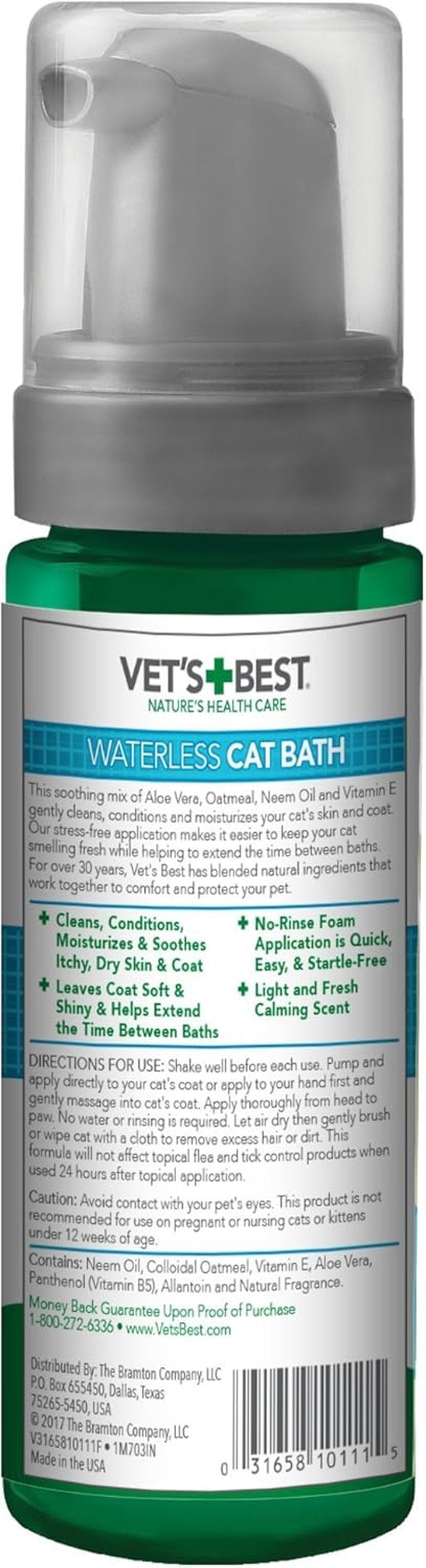 vets-best-waterless-cat-bath-dry-shampoo-no-rinse-formula-4-oz-no-rinse-dry-shampoo-veterinarian-formulated-refreshes-coat-controls-odor-gentle-grooming-for-cats-kittens