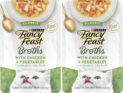Purina Fancy Feast Broths Classic with Chicken and Vegetables Lickable Wet Cat Food Broth Topper, Pack of 16, 1.4 Oz Pouches11