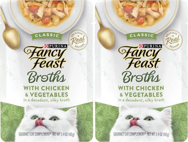 Purina Fancy Feast Broths Classic with Chicken and Vegetables Lickable Wet Cat Food Broth Topper, Pack of 16, 1.4 Oz Pouches11