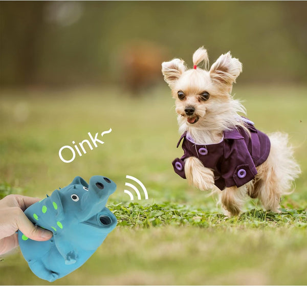 Andiker Dog Squeaky Toy, Dots Latex Dog Chew Toys with a Oinks Sound Squeaker Grunting Pig Dog Toy Durable Self Play 8" Dogs Squeeze Toy for Dental Biting Chasing to Kill Boring Time (Blue)4