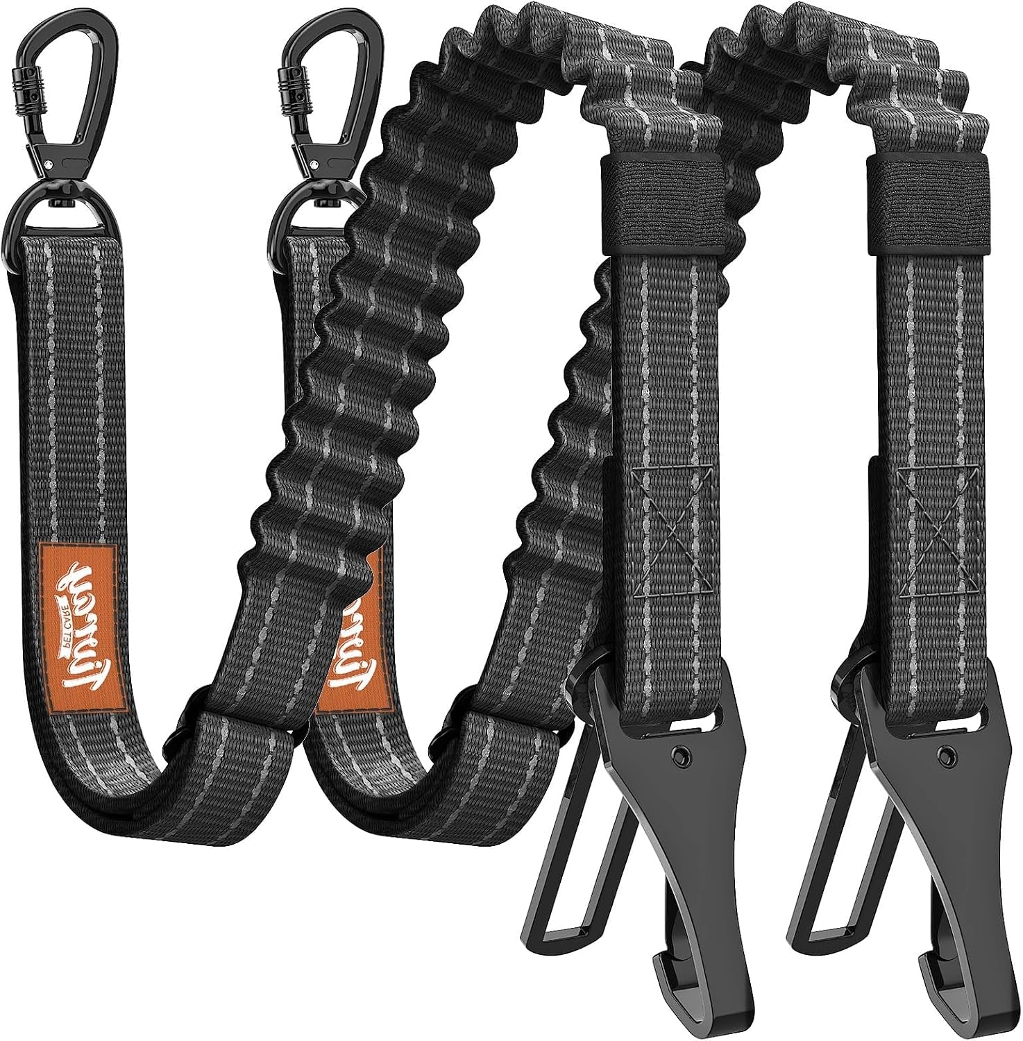 2pcs-dog-seat-belt-dog-car-seat-belt-bungee-for-pet-black-buckle-hook-latch-adjustable-reflective-pet-vehicle-tether-360-swivel-lock-clasp