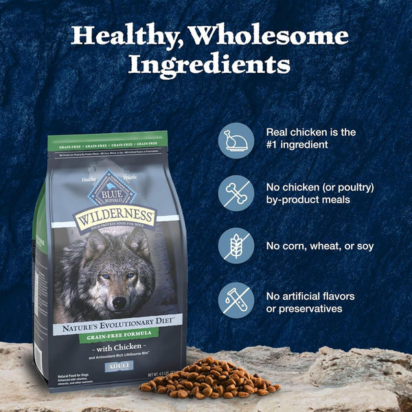 Blue Buffalo Wilderness with Chicken High Protein Grain Free Dry Dog Food for Adult Dogs, 34% Protein, Supports Immunity with Antioxidant-Rich Lifesource Bits, 4.5 Lbs.7