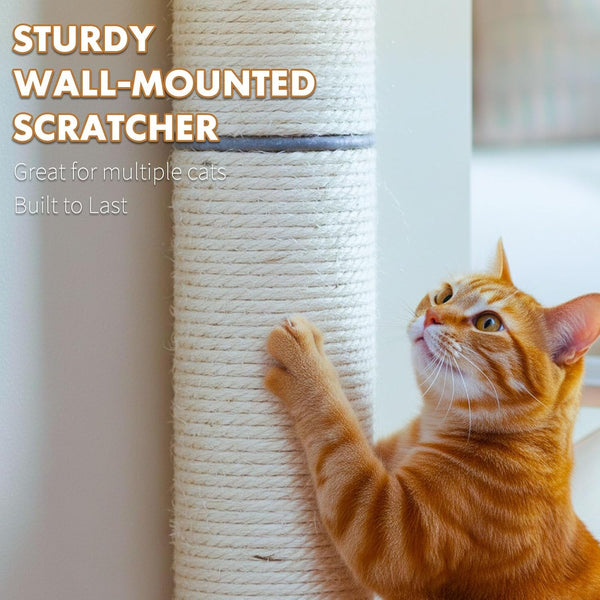 Powerking Wall Mounted Cat Scratcher, 24" Vertical Sisal Scratching Post for Indoor Cats, Space-Saving Wall Cat Furniture with Natural Jute Rope & Rotatable Design3