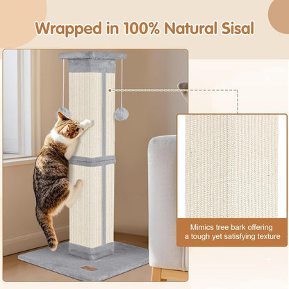 Cat Scratching Post 33 Inch for Indoor Cats, High Cat Scratch Post Grey, Cat Tree for Full-Body Stretching, Protect Your Furniture7