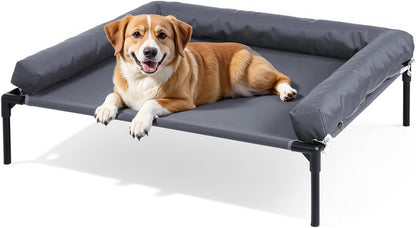 Cooling Elevated Dog Bed, 26.8X34 Raised Dog Bed with Removable Bolster Cushion, Breathable Mesh, Non-Slip Feet, and Metal Frame for Medium Breeds Indoor Outdoor1