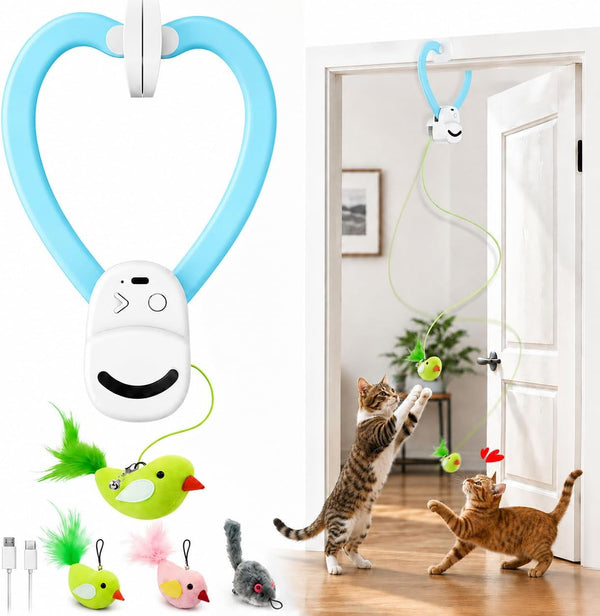 Interactive Cat Toys for Indoor Cats: Automatic Flying Bird Feather Wand Chase Exercise Enrichment Stimulation, USB Rechargeable Durable Safe Hanging Toy for Bored Kittens Adult Multi Cat Households9