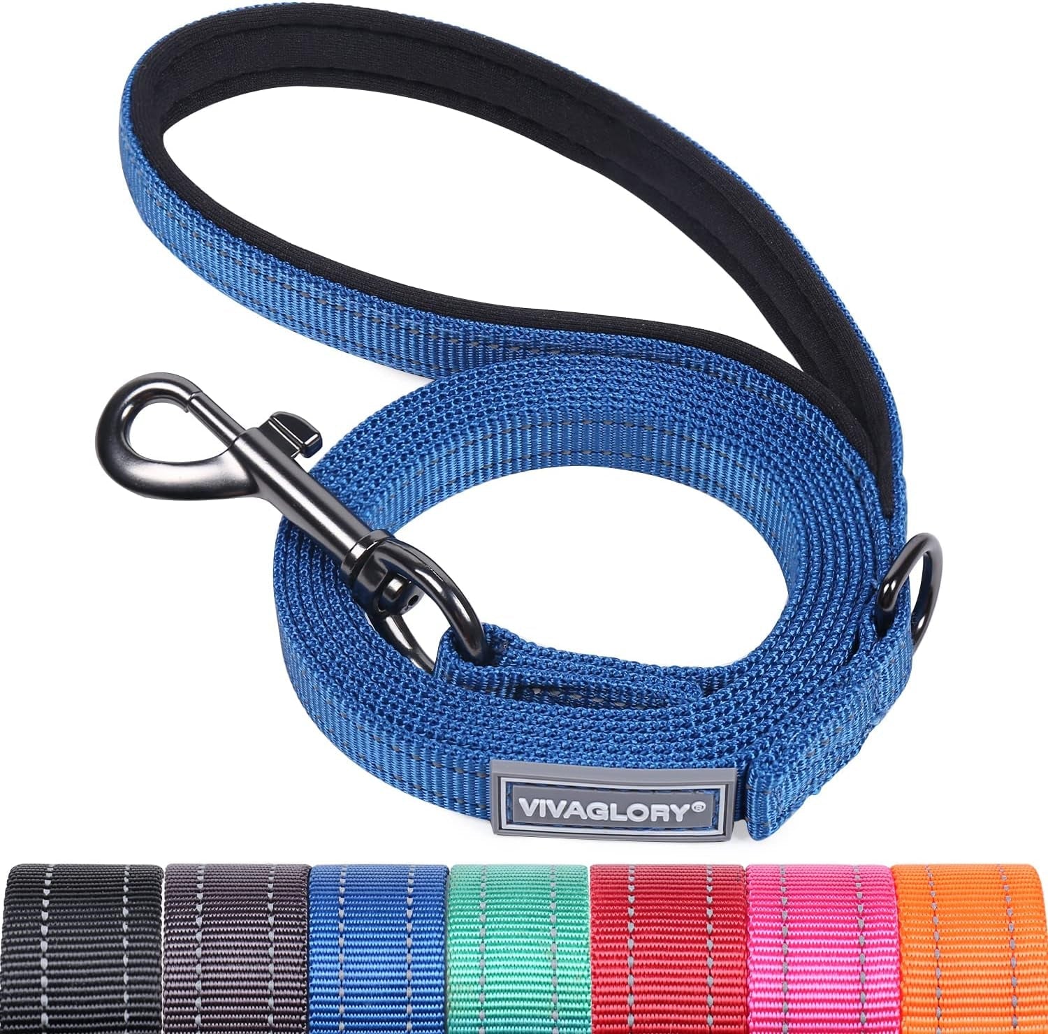 vivaglory-dog-leash-puppy-leash-for-collar-3ft-x-1in-black-with-soft-padded-handle-for-training-walking-heavy-duty-double-layer-nylon-pet-puppy