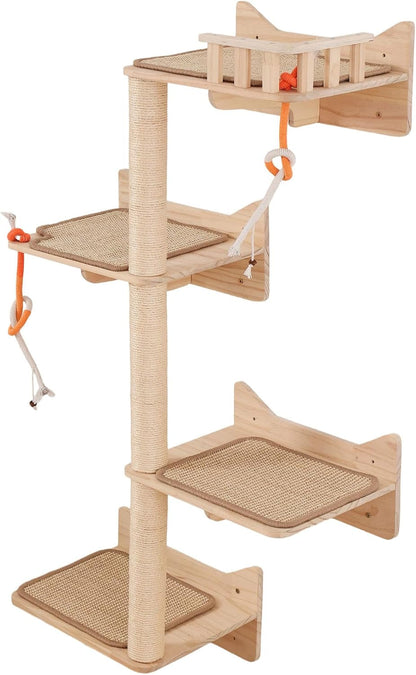 Cat Wall Shelves, 9-Piece Cat Wall Furniture for Large Cats | Solid Pine Wall Mounted Cat Furniture with Cat House, Cat Climbing Shelves, Ladder and Sisal Scratching Posts for Indoor Cats9