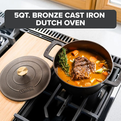 Viking Nonstick 5 Quart Dutch Oven with Self-Basting Lid, Bronze Cast Iron Cookware Pot, Made without PFAS, Induction Compatible, Oven Safe to 500F2