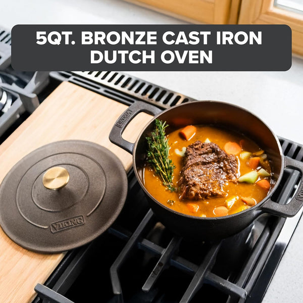 Viking Nonstick 5 Quart Dutch Oven with Self-Basting Lid, Bronze Cast Iron Cookware Pot, Made without PFAS, Induction Compatible, Oven Safe to 500F2