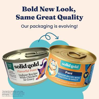 Solid Gold Wet Cat Food Pate for Indoor Cats - Healthy Canned Cat Food Pate W/Real Chicken, Omega Fatty Acids, Vitamins & Minerals - Grain Free & Gluten Free Can Meals for Cats & Kittens - 24Ct/3Oz3