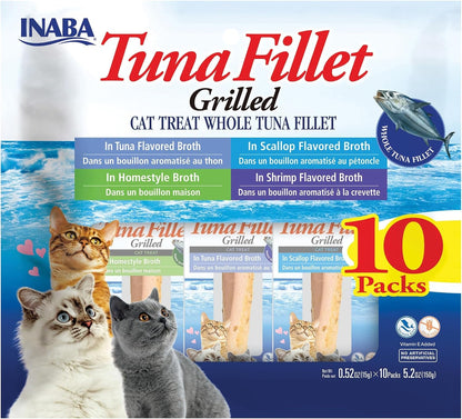 INABA Grilled Fillets Cat Treats, Tuna in Tuna Broth, 6Ct | Hand-Cut Grilled Tuna, Broth-Packed, Vacuum Packed, 71% Moisture, Immune Support, Grain-Free, 6 X 0.52 Oz Fillets12