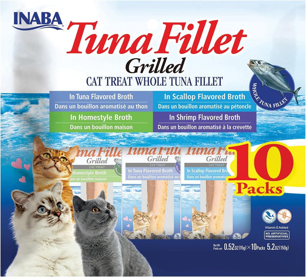 INABA Grilled Fillets Cat Treats, Tuna in Tuna Broth, 6Ct | Hand-Cut Grilled Tuna, Broth-Packed, Vacuum Packed, 71% Moisture, Immune Support, Grain-Free, 6 X 0.52 Oz Fillets12