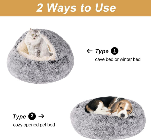 Hooded Dog Bed for Small Dogs, Nest Dog Beds, Washable Cute Cat Cave Bed, Cozy Nook Pet Bed for Dogs or Cats, Anti-Slip Puppy Bed Fits up to 22 Lbs Pets(Grey, 20" X 20")2