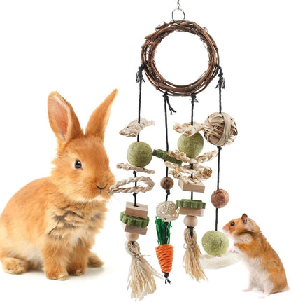 Bissap Bunny Chew Toy, Rabbits Cage Hanging Chew Toys and Treats Grapevine Wreaths Rattan Ring with Snacks for Guinea Pigs Chinchillas Hamsters Rats and Other Small Pets Teeth Grinding1