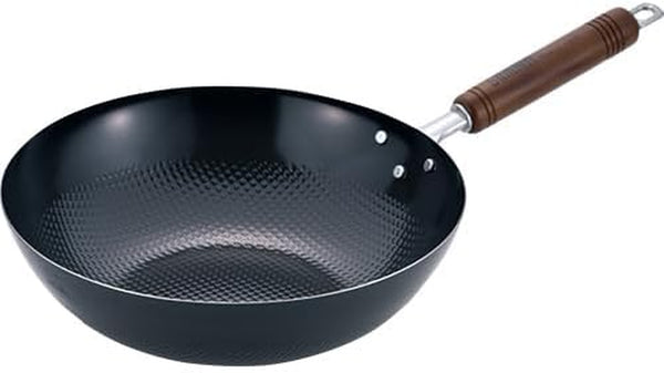 Japanese Wok 10.2" - Made in Japan Nonstick Carbon Steel Wok with Wood Handle - Induction Compatible, Embossed Iron Surface for Professional Stir-Fry1