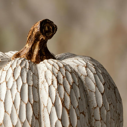 Fall Pumpkin Decor, Set of 2 Resin Pumpkins, Thanksgiving Decor | Elegant Textured White Pumpkins, Fall Decor Accent for Thanksgiving Table Centerpiece, Mantel, Shelf and Autumn Home Decor.7