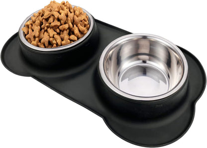 Asfrost Dog Food Bowls Stainless Steel Pet Bowls & Dog Water Bowls with No-Spill and Non-Skid, Feeder Bowls with Dog Bowl Mat for Dogs Cats and Pets-Pink, 24 0Z in Total18