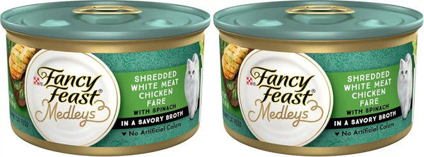 Purina Fancy Feast Wet Cat Food Medleys Shredded White Meat Chicken Fare with Spinach in Savory Cat Food Broth - (Pack of 24) 3 Oz. Cans11